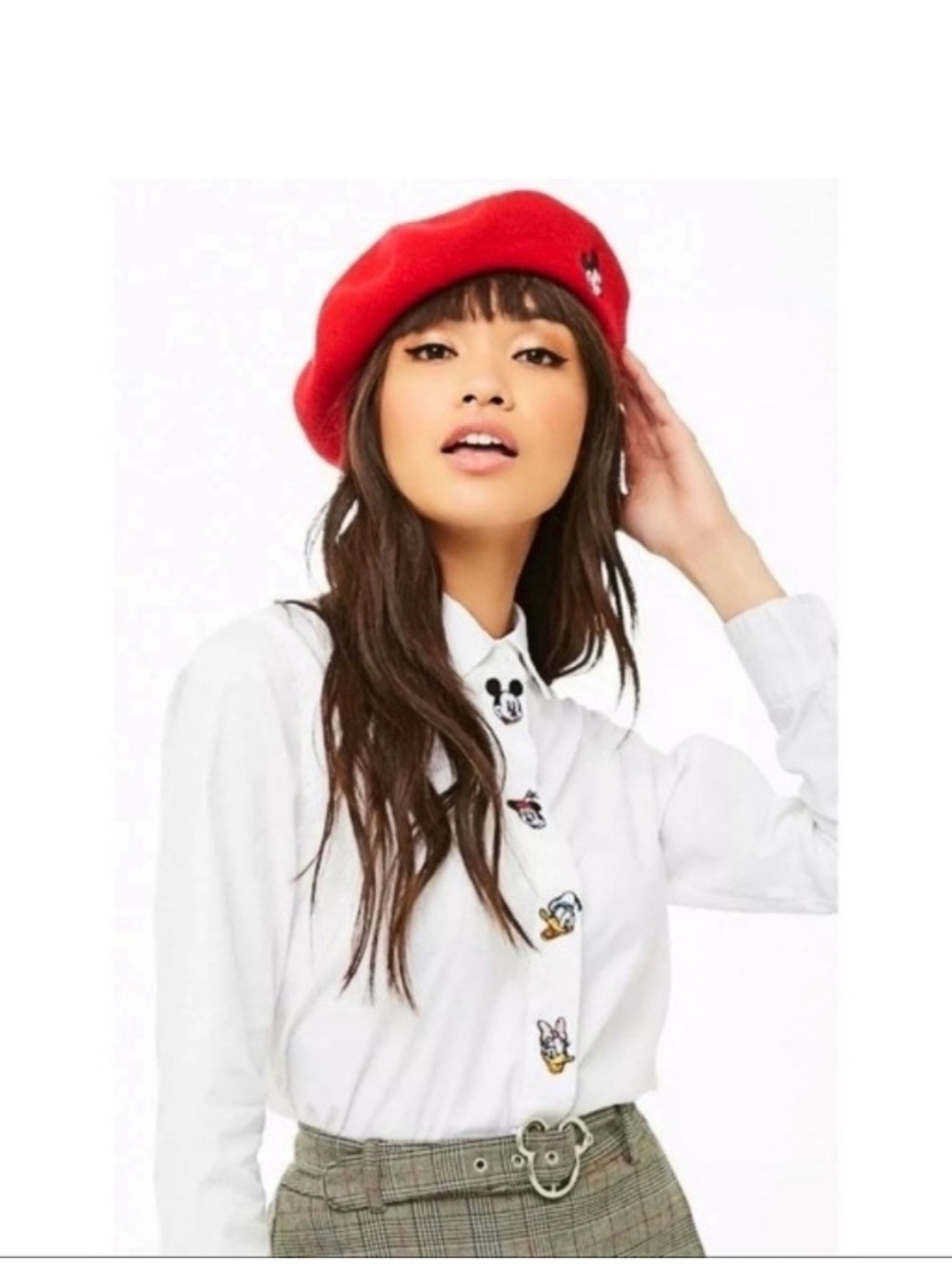 Disney x Forever 21 Mickey Friends Button-Up Shirt White Cotton Size S
